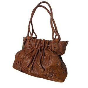 RARE Vintage Lockheart‎ shoulder bag handtooled leather floral paisley 90s y2k